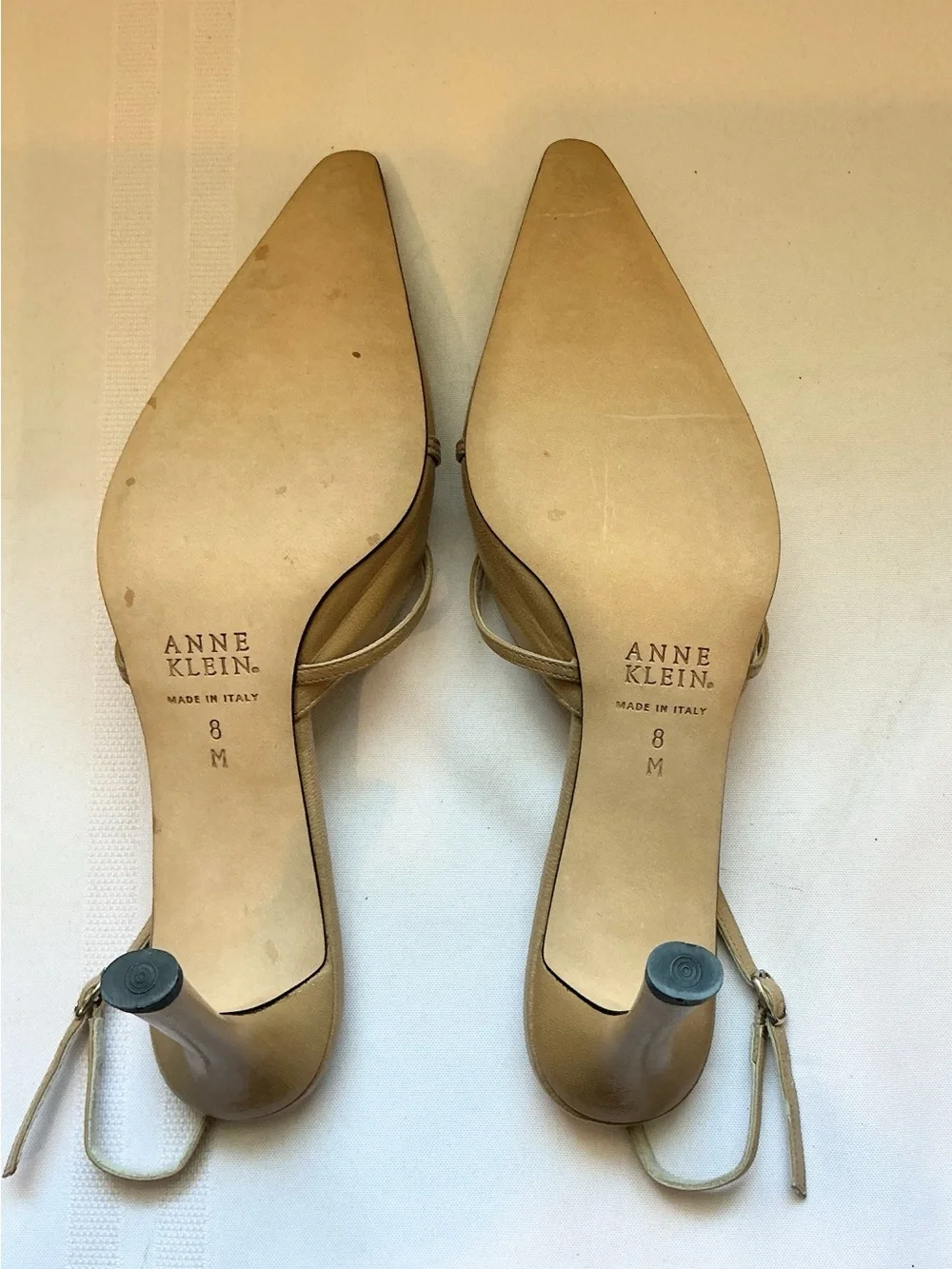 Vintage Anne Klein Pointed-toe Slingback Heels Tan Leather made in Italy size 8M